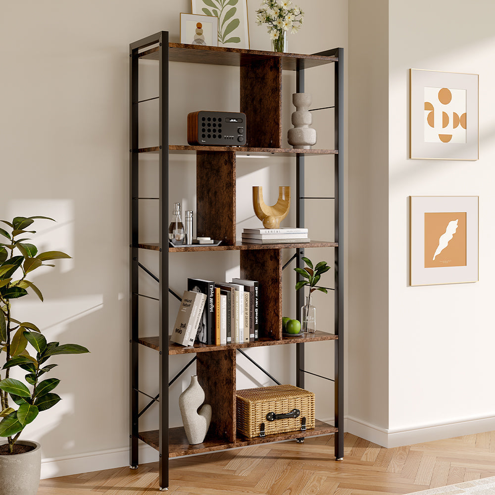 Industrial Style 5 Tier Bookcase Metal Frame