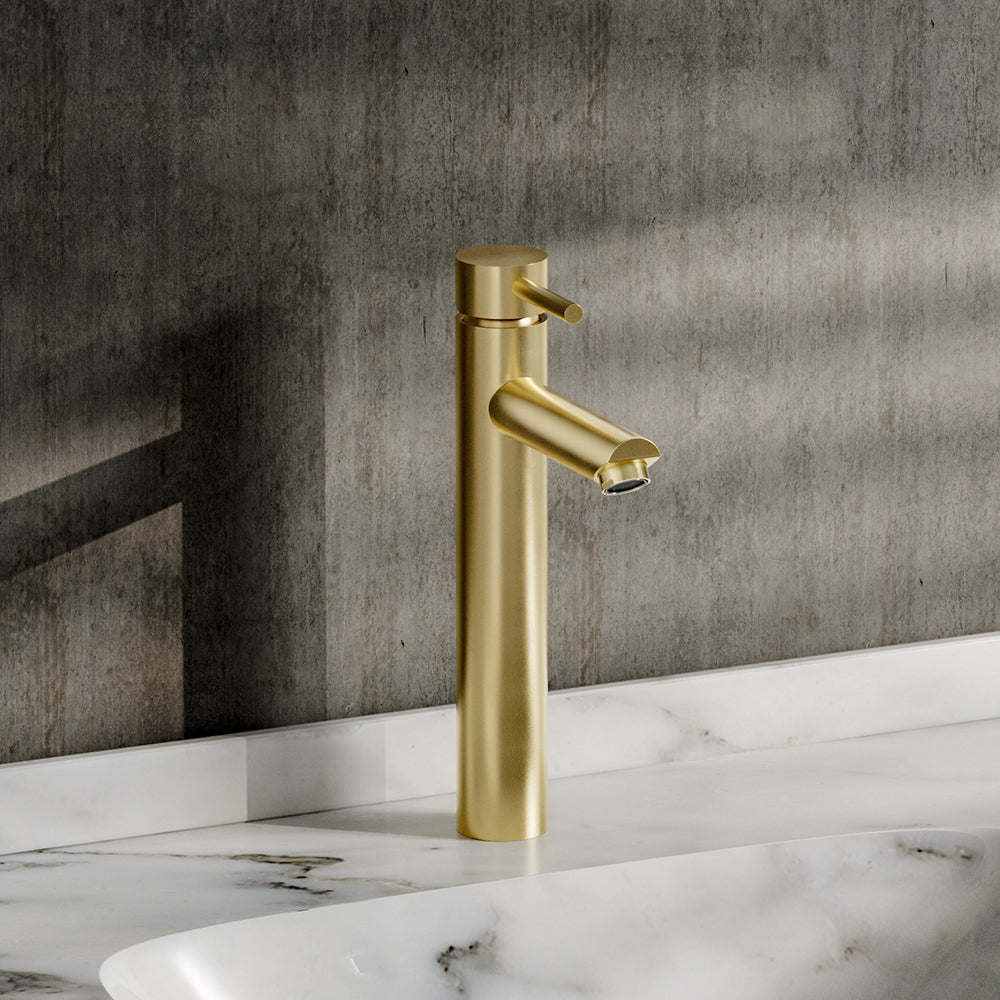 Brushed Gold Tall Single Handle Vessel Faucet