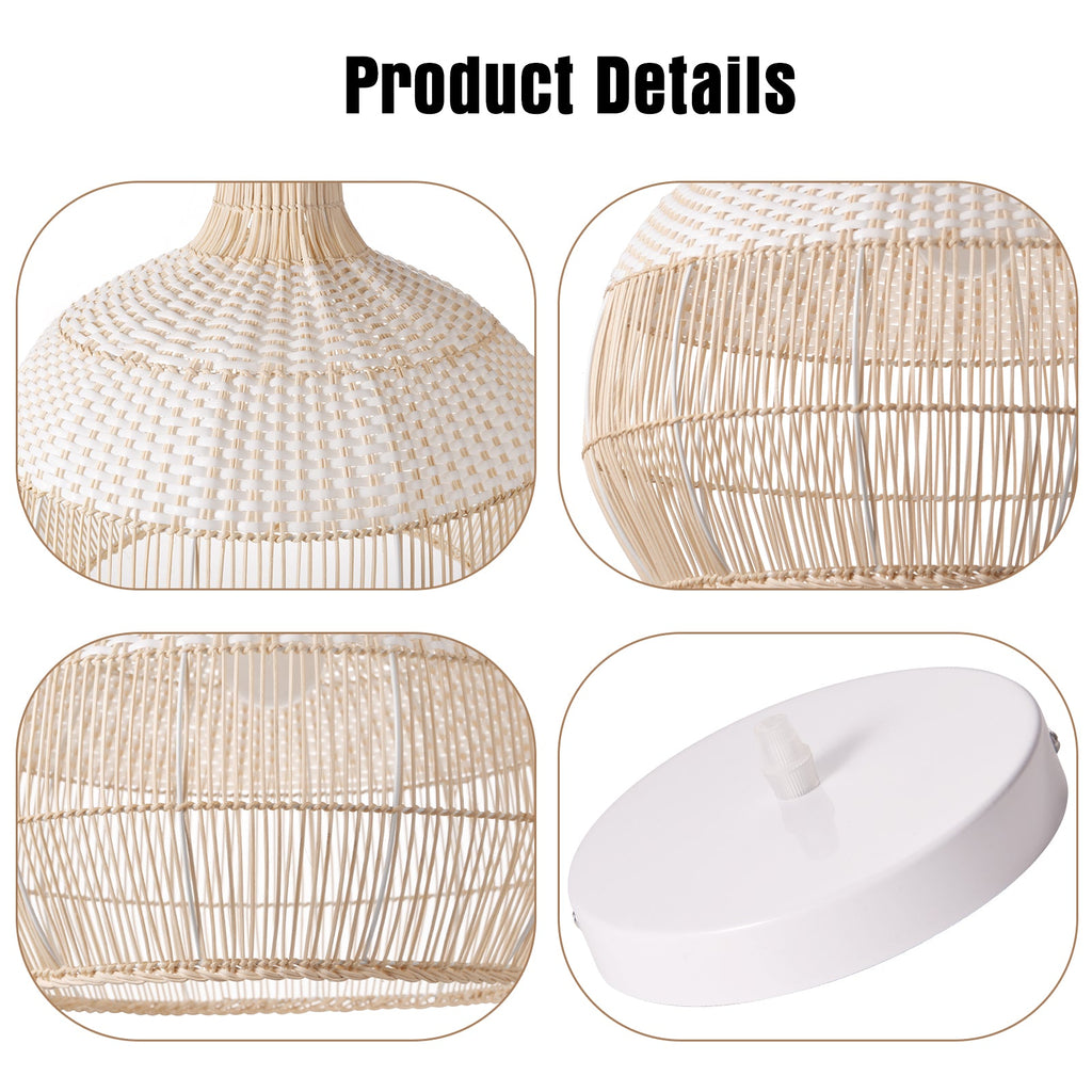 Handwoven rattan pendant light by DEMOLIGHTS, boho-style ceiling lamp with intricate weaving, ideal for kitchen island lighting.