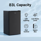 Black Compact Refrigerator with 9L Freezer Compartment