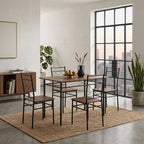 Oak & Black Dining Table Set with 4 Chairs