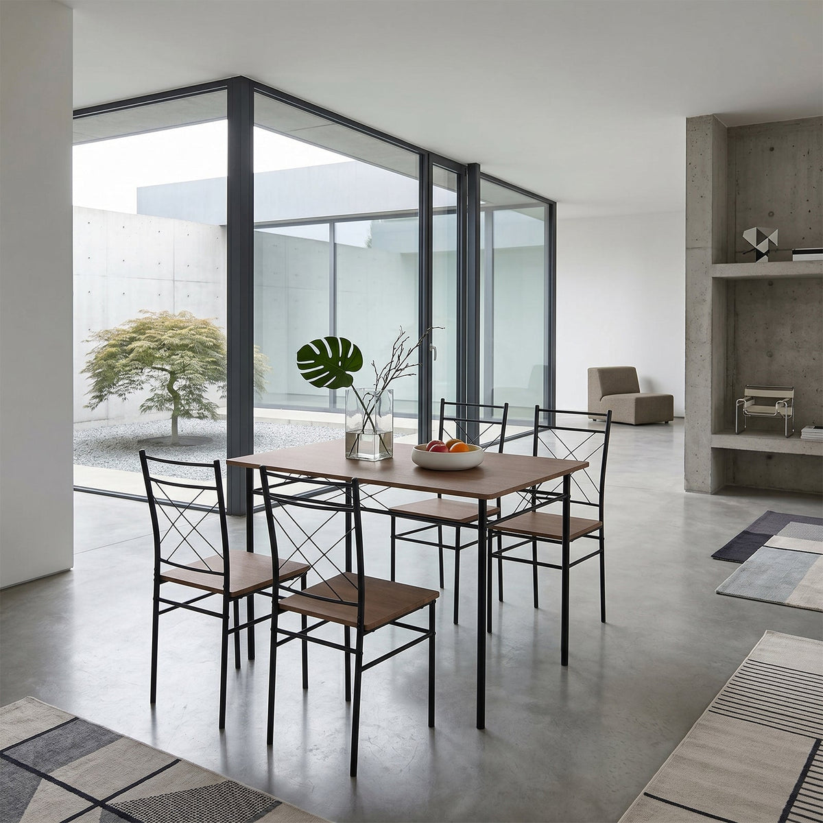 Oak & Black Dining Table Set with 4 Chairs