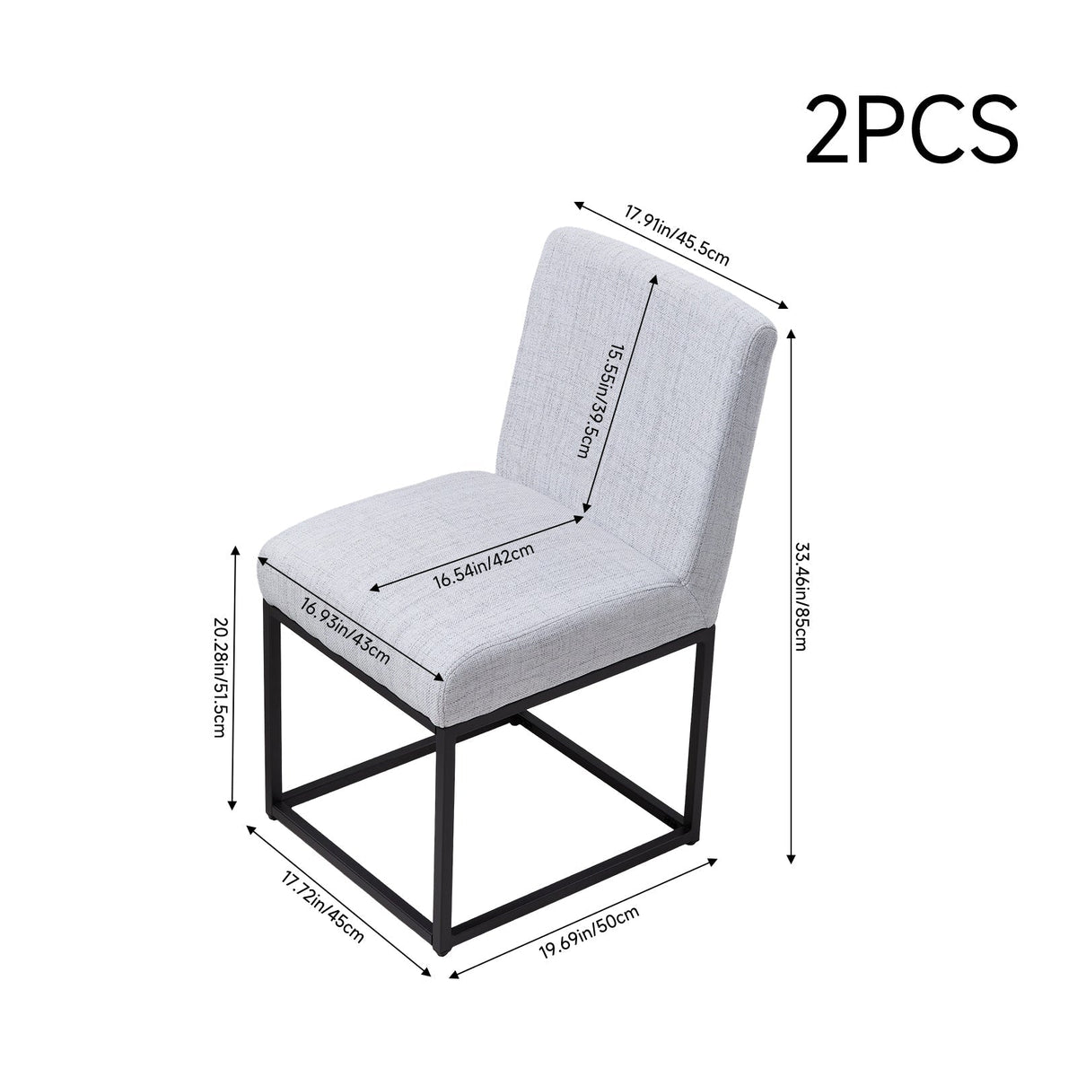 Set of 2 chenille upholstered dining chairs with black metal legs, stylish and comfortable seating by Garden Sanctuary.