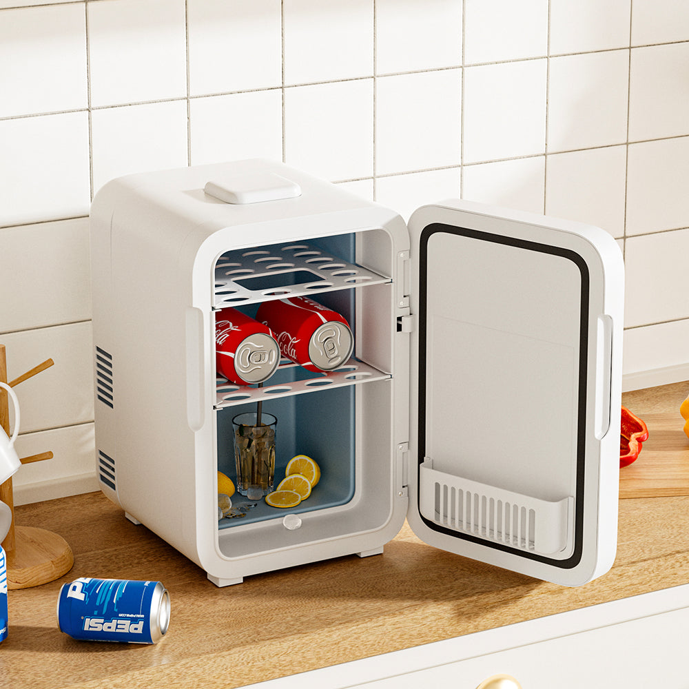 White 12L Mini Fridge with LED Mirror Door