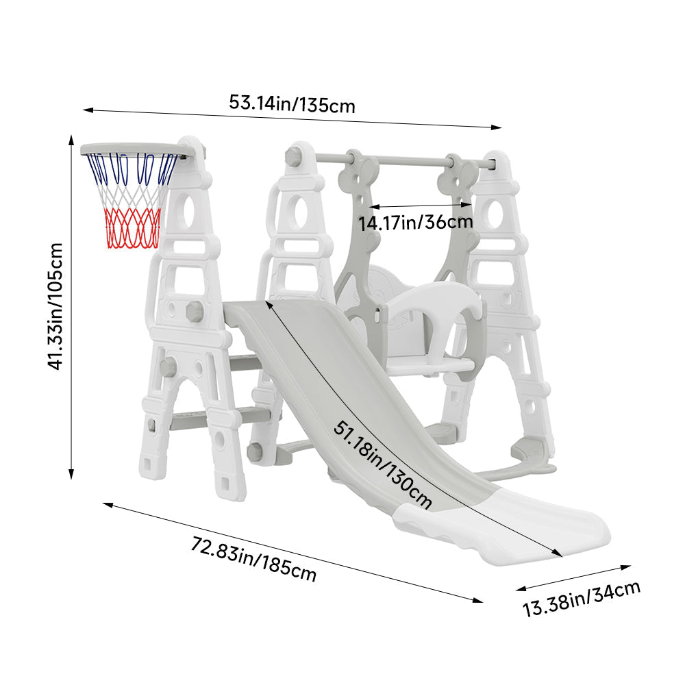 3-in-1 Toddler Swing Slide Set with Basketball Hoop