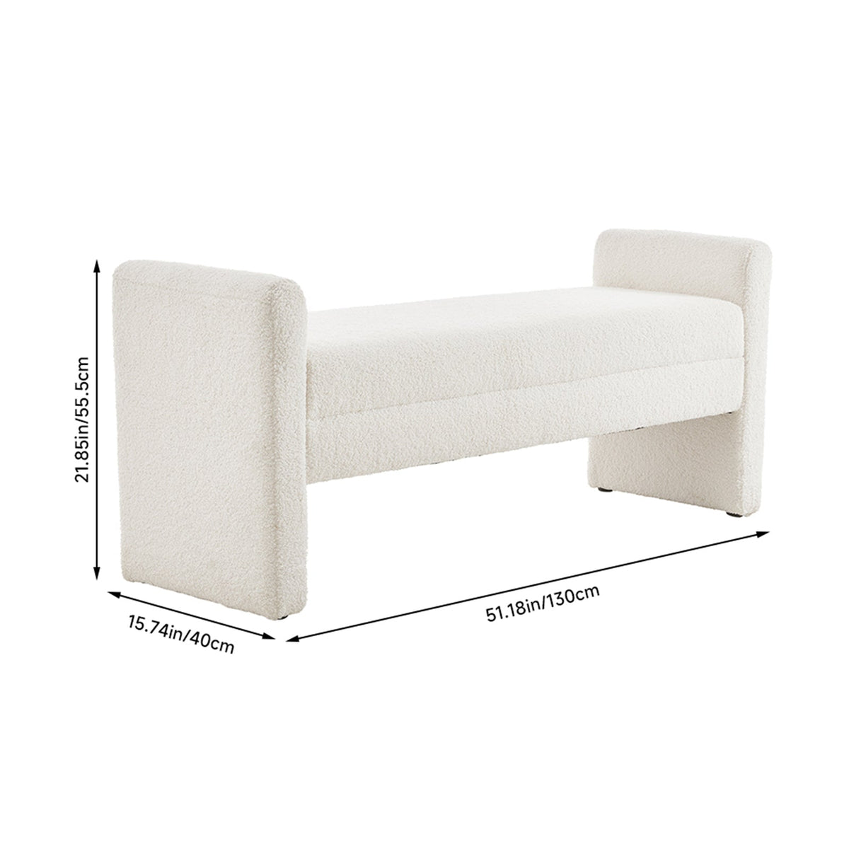 White Teddy Fleece Upholstered Bench by Garden Sanctuary with soft, plush fabric and sturdy wooden legs, ideal for versatile home use.