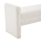 White teddy fleece upholstered bench by Garden Sanctuary with plush fabric and wooden legs, ideal for bedroom or living room decor.