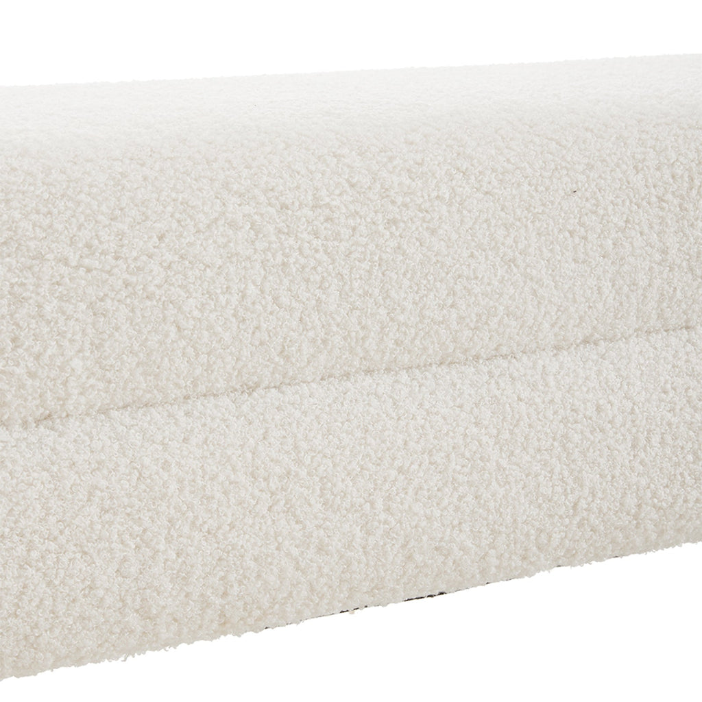 White Teddy Fleece Upholstered Bench by Garden Sanctuary with plush fabric and wooden legs, ideal for entryways or living rooms.