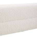 White Teddy Fleece Upholstered Bench by Garden Sanctuary with plush fabric and wooden legs, ideal for entryways or living rooms.