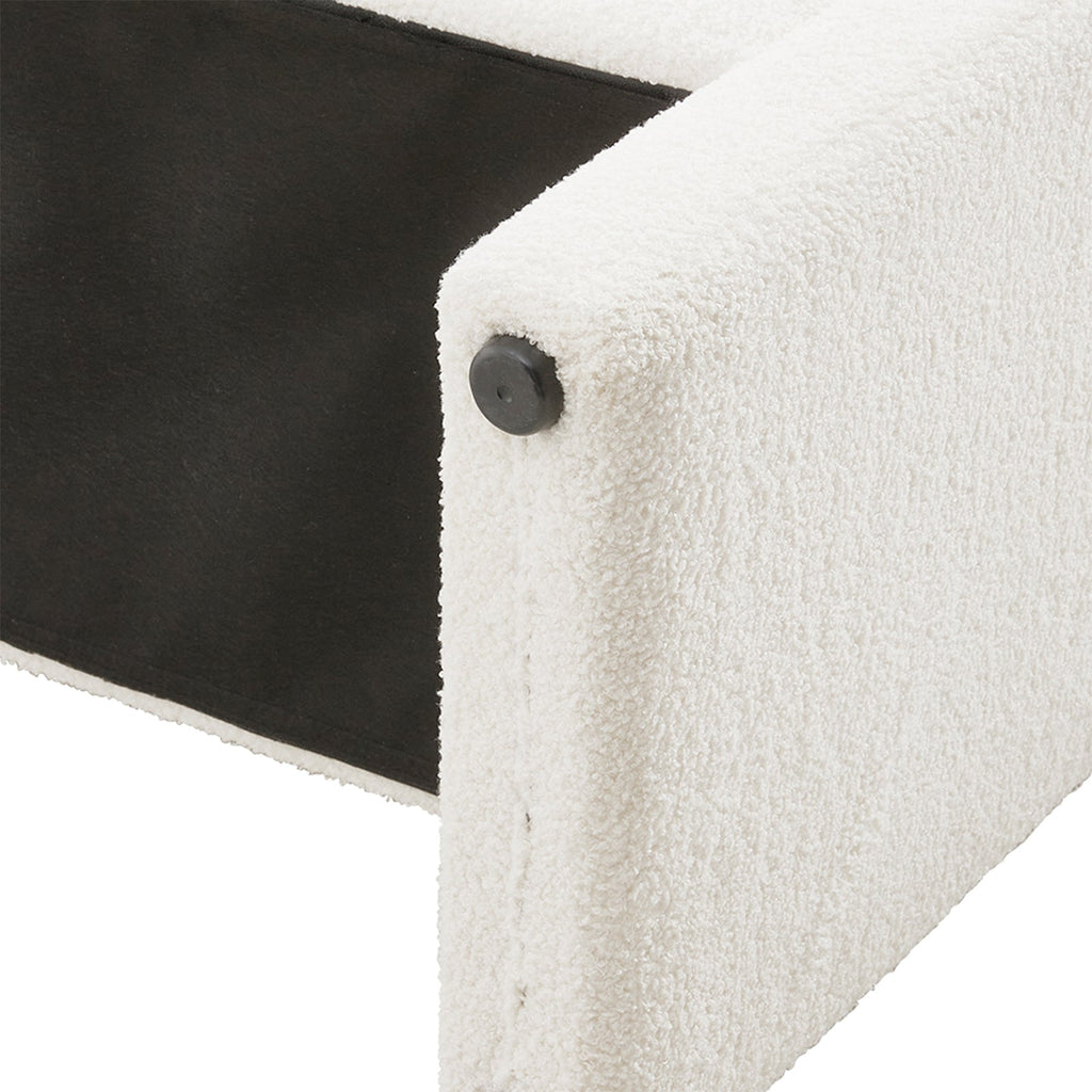 White Teddy Fleece Upholstered Bench by Garden Sanctuary with plush fabric and wooden legs, ideal for entryways or living rooms.