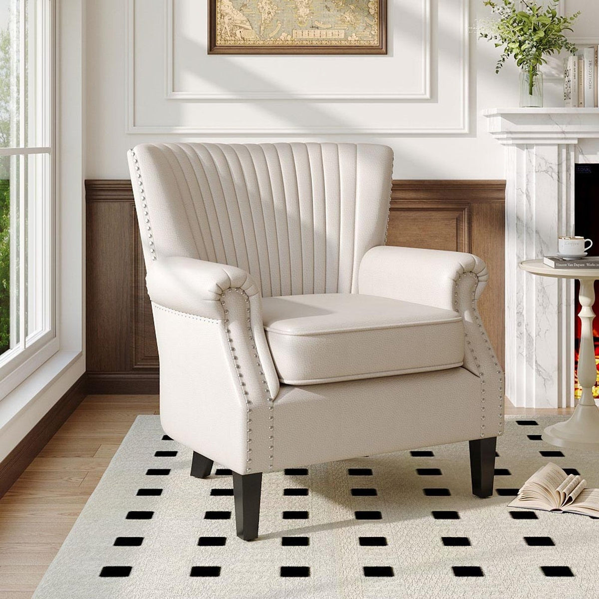 Vertical Channel Tufted Armchair with Nailhead Trim
