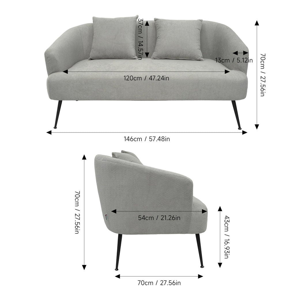 Modern Garden Sanctuary chenille 2-seater sofa with two scatter cushions, featuring plush fabric and contemporary design.