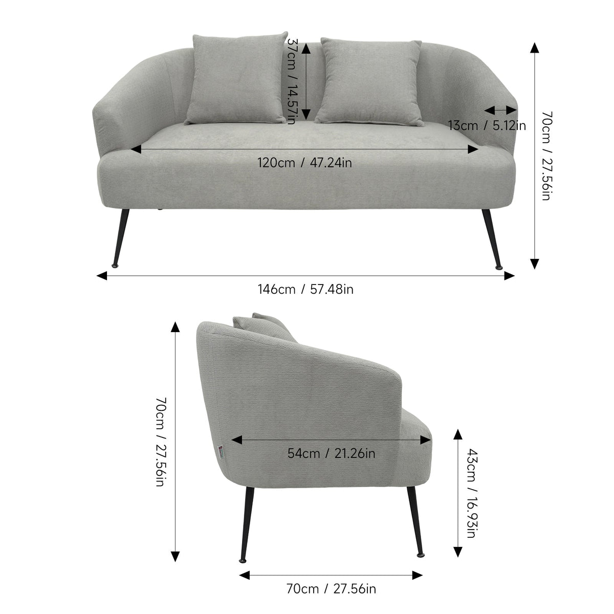 Modern Garden Sanctuary chenille 2-seater sofa with two scatter cushions, featuring plush fabric and contemporary design.
