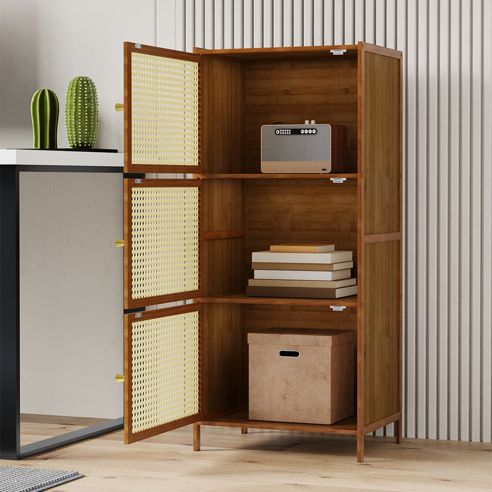 3 Tier Narrow Bookcase with Doors