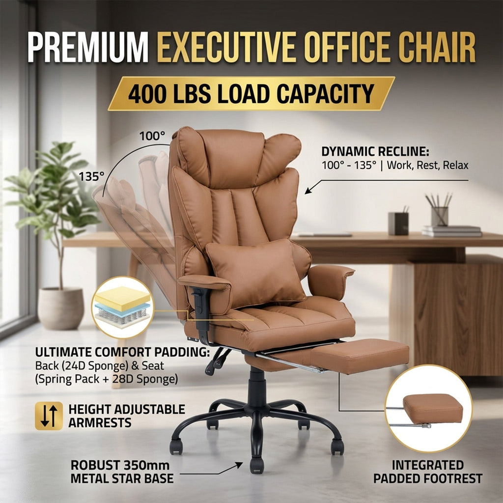 Ergonomic High Back Office Chair with Footrest and Casters