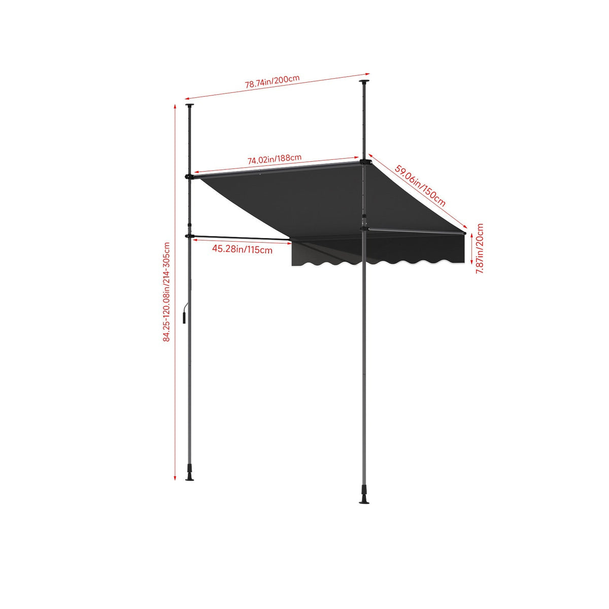 Retractable Awning with Adjustable Support Poles