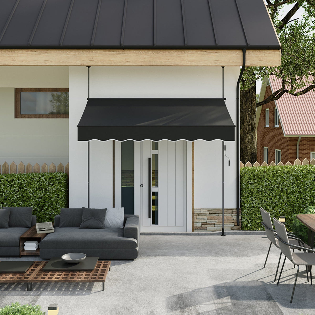 Retractable Awning with Adjustable Support Poles