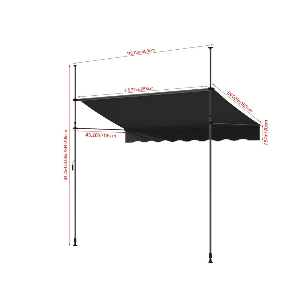 Retractable Awning with Adjustable Support Poles