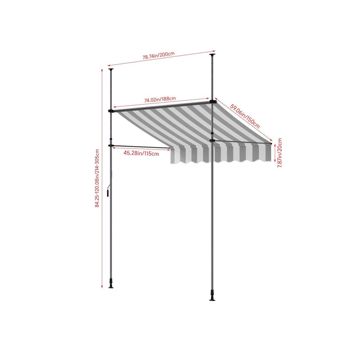 Retractable Awning with Adjustable Support Poles