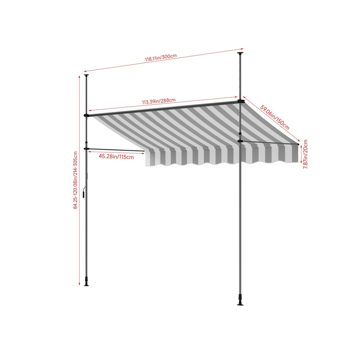Retractable Awning with Adjustable Support Poles