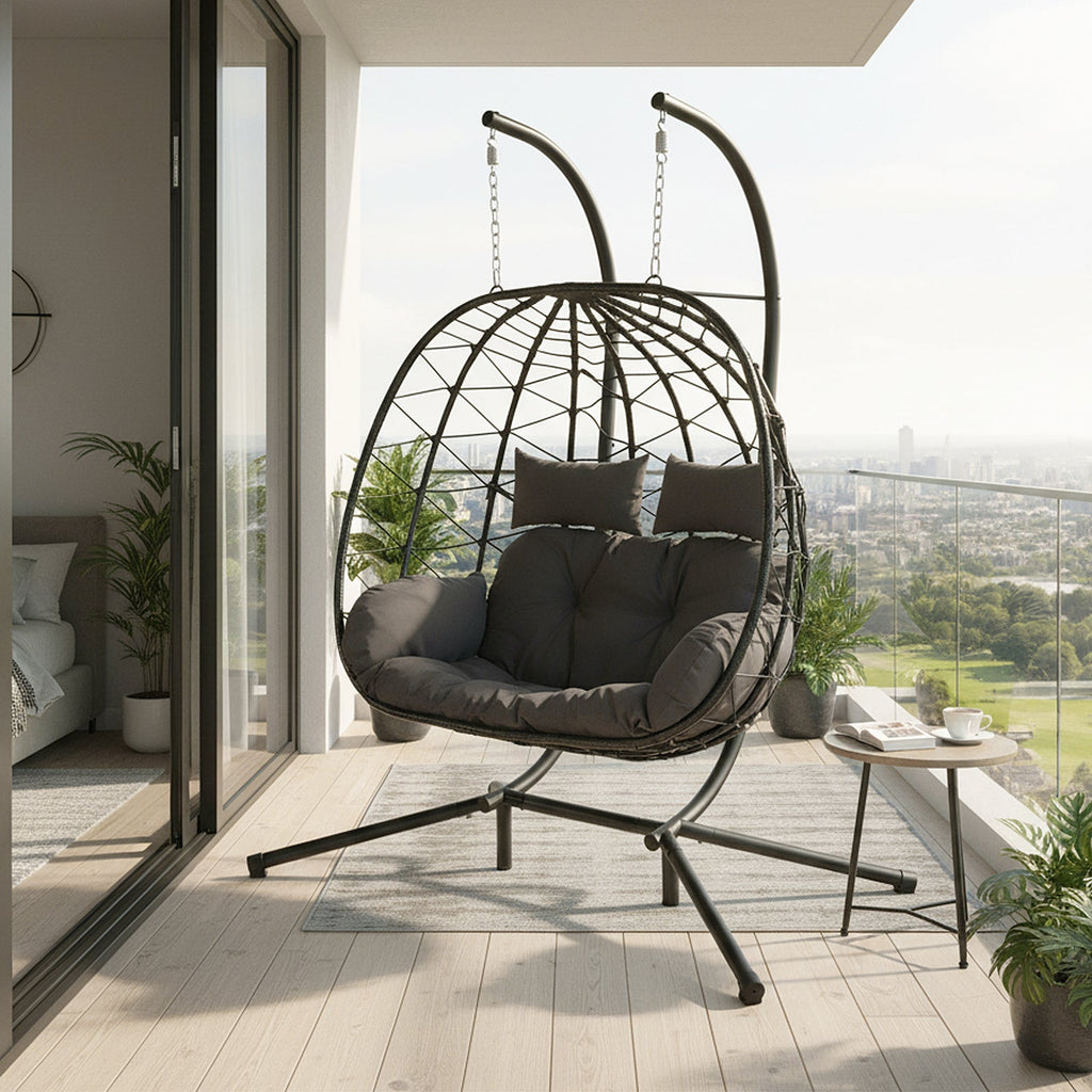 2-Seater Swing Hanging Egg Chair with Metal Stand
