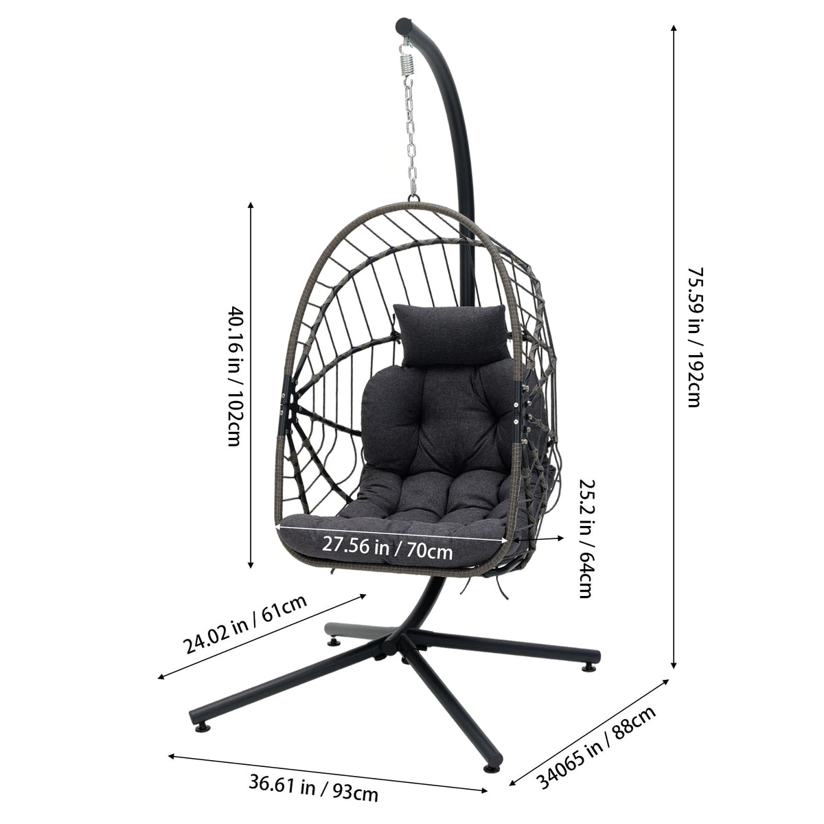 Swing Hanging Egg Chair with Cushion and Headrest