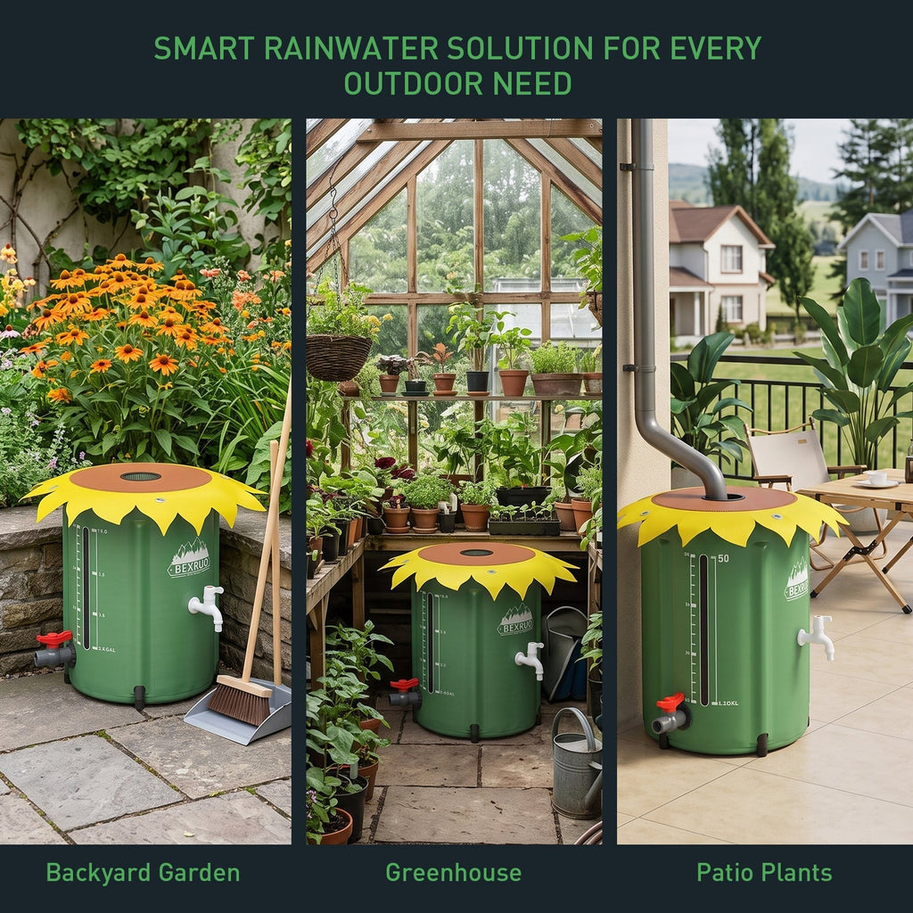 50L Collapsible Rain Barrel with Spigot & Overflow