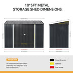 10 x 5 ft Metal Garden Storage Shed with Pent Roof & Double Doors