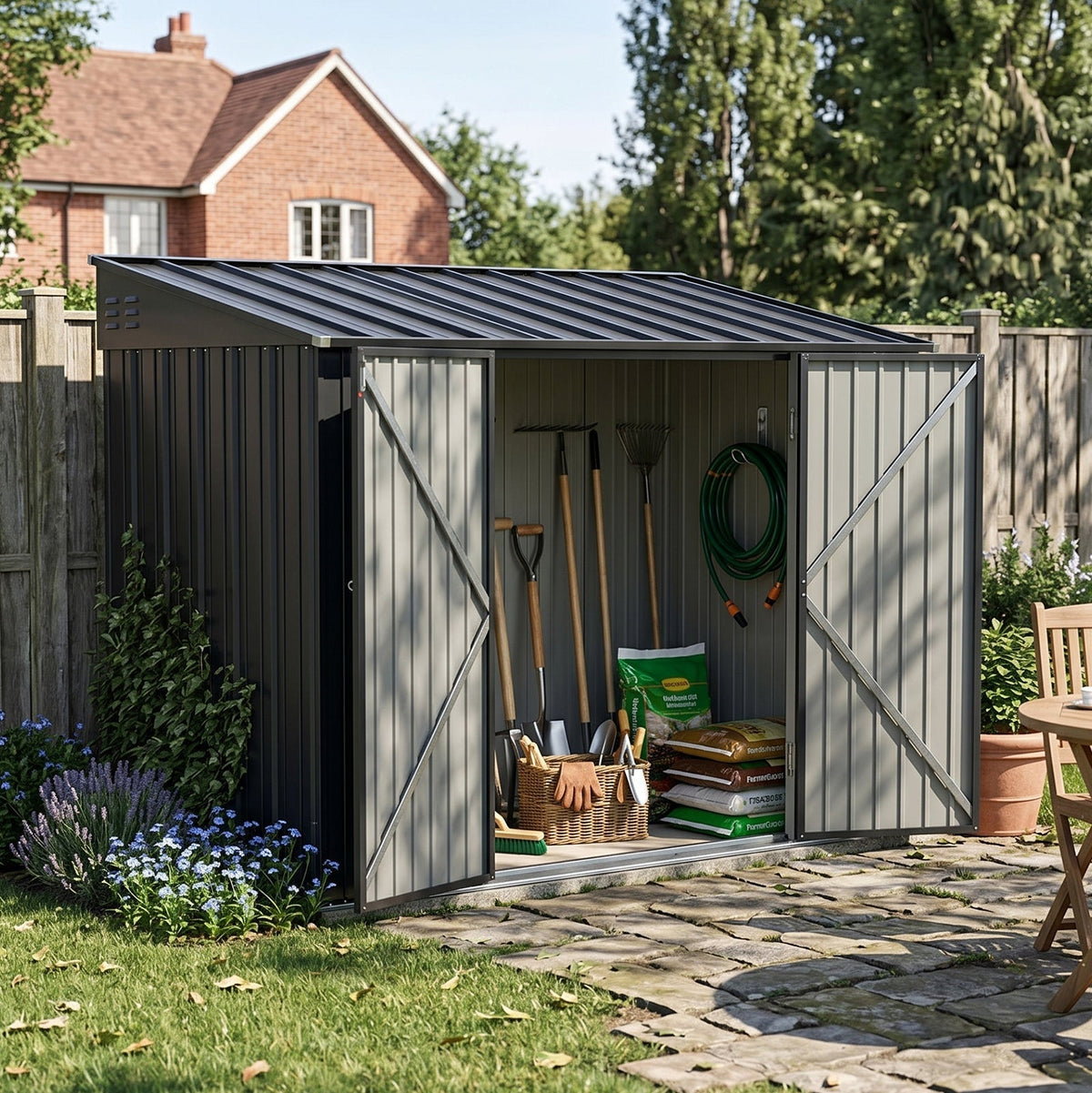 10 x 5 ft Metal Garden Storage Shed with Pent Roof & Double Doors