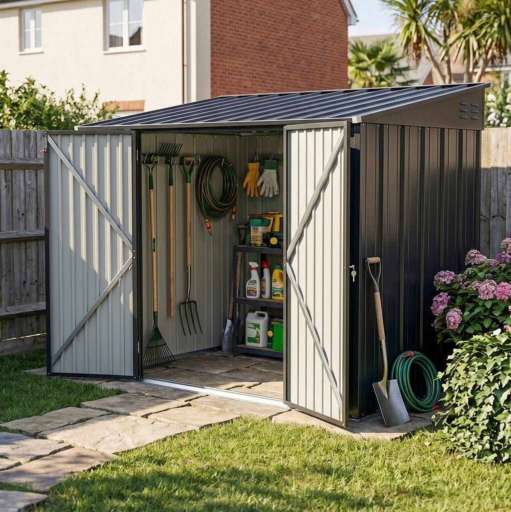 10 x 5 ft Metal Garden Storage Shed with Pent Roof & Double Doors