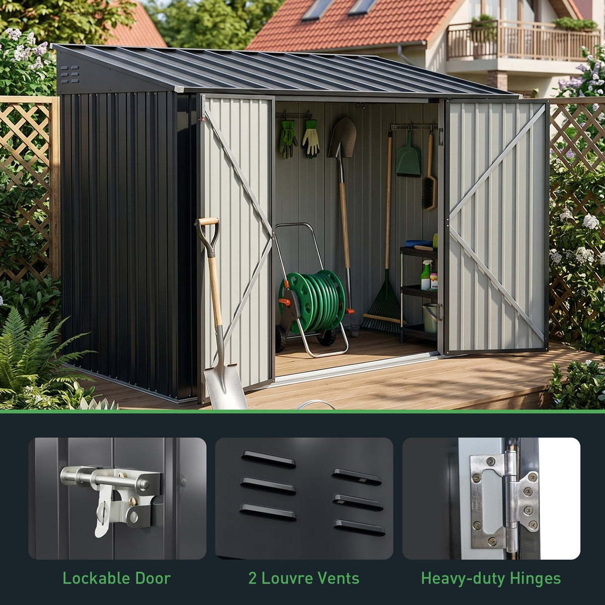 10 x 5 ft Metal Garden Storage Shed with Pent Roof & Double Doors