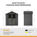 6 x 4 ft Plastic Garden Shed with Apex Roof & Lockable Double Doors