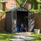 6 x 4 ft Plastic Garden Shed with Apex Roof & Lockable Double Doors