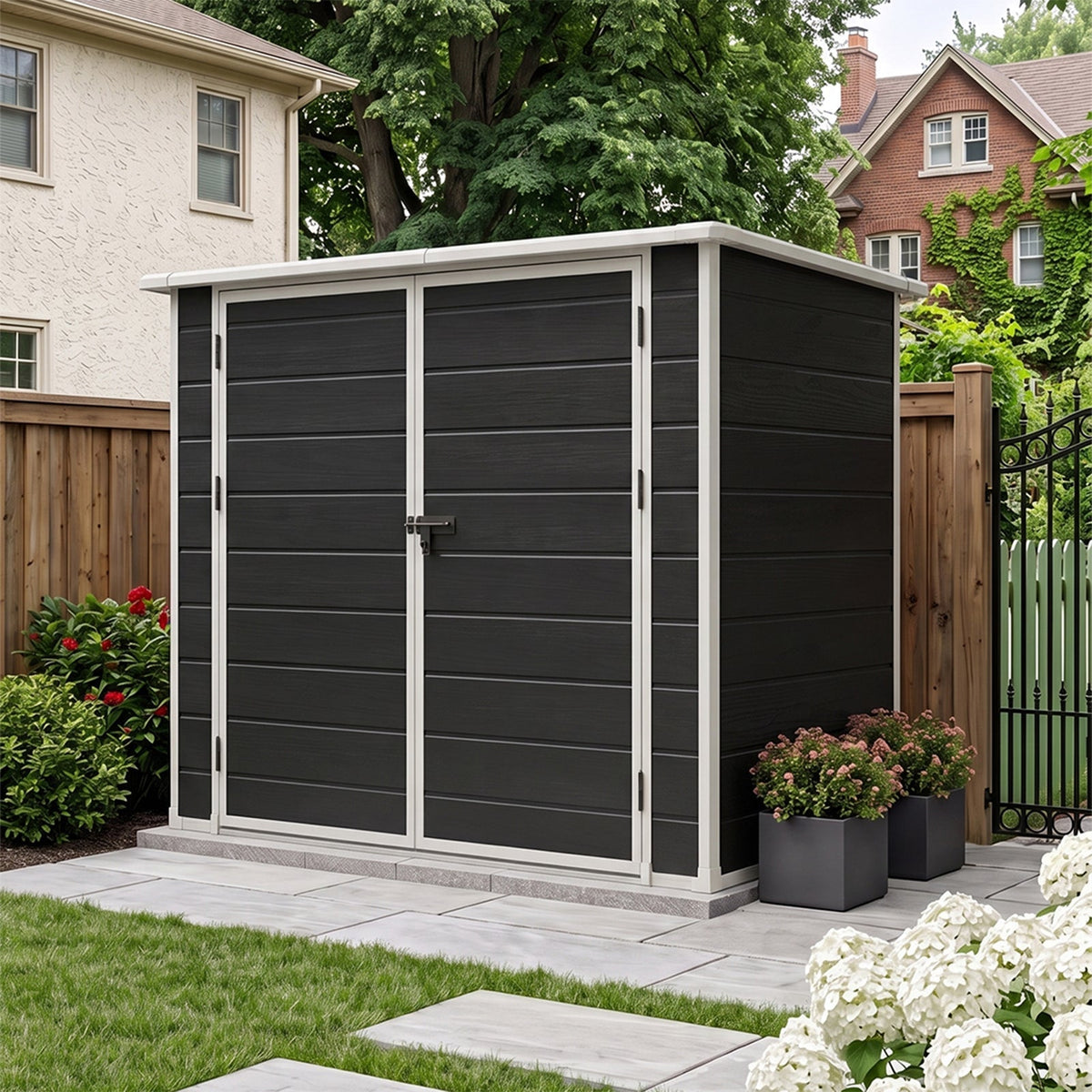 7 x 4 ft Outdoor Plastic Bike Storage Shed with Pent Roof & Double Doors