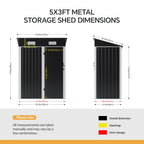5 x 3 ft Metal Garden Storage Shed with Pent Roof & Lockable Door