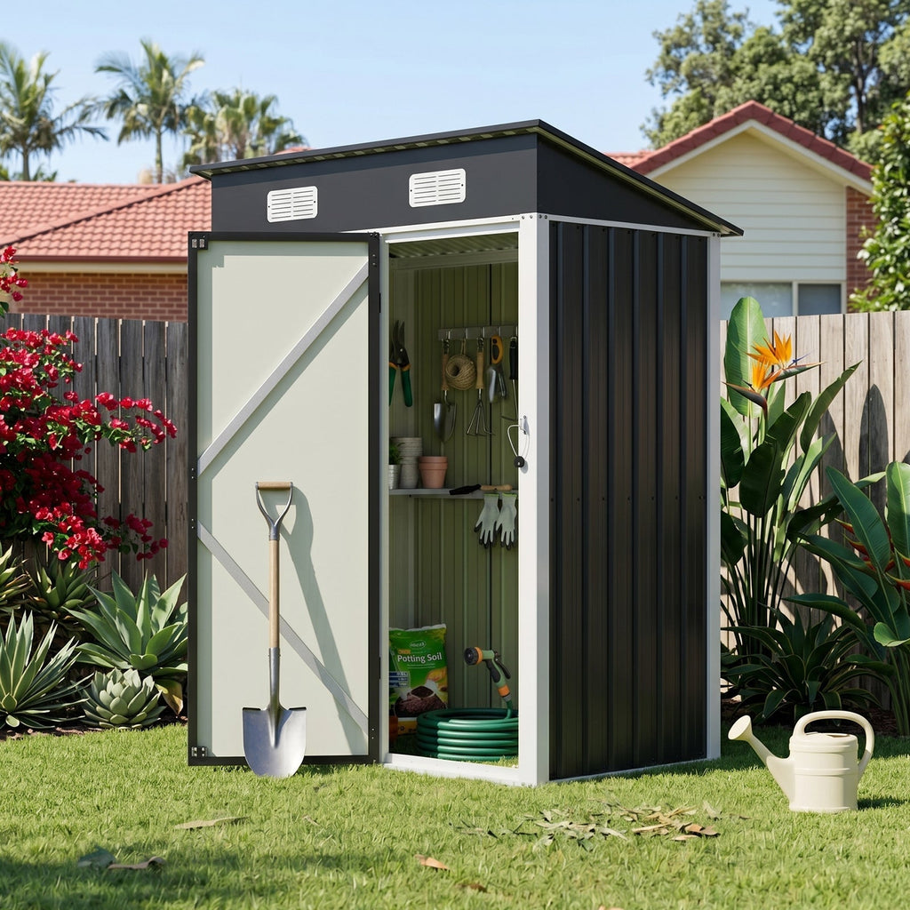 5 x 3 ft Metal Garden Storage Shed with Pent Roof & Lockable Door