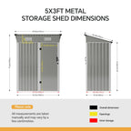5 x 3 ft Metal Garden Storage Shed with Pent Roof & Lockable Door