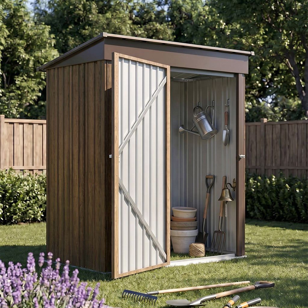 5 x 3 ft Metal Garden Storage Shed with Pent Roof & Padlockable Door