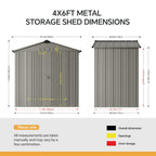 6 x 4 ft Metal Garden Storage Shed with Apex Roof & Double Doors