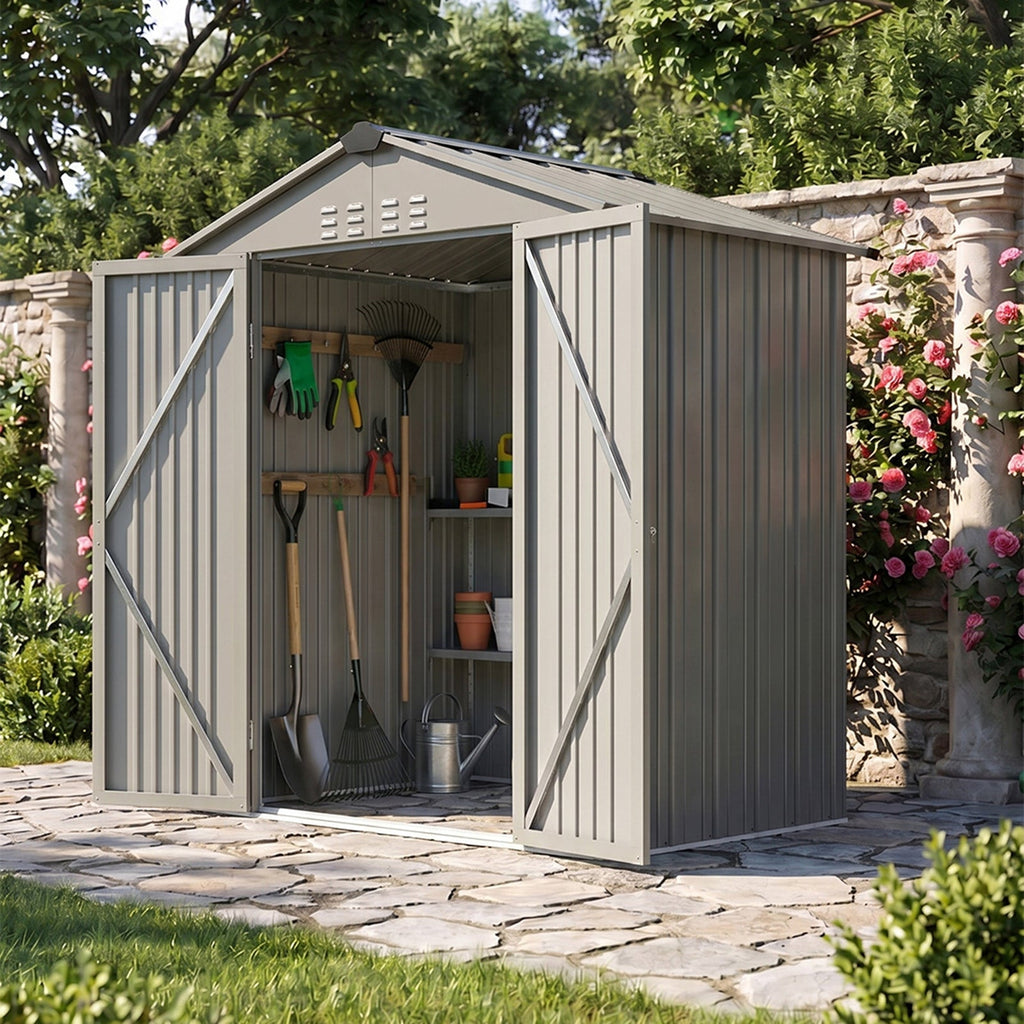 6 x 4 ft Metal Garden Storage Shed with Apex Roof & Double Doors
