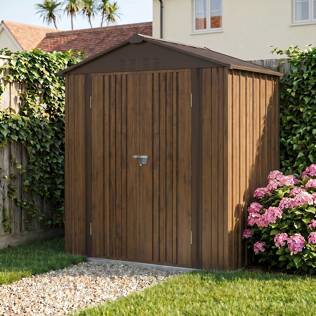 6 x 4 ft Metal Garden Storage Shed with Apex Roof & Lockable Double Doors