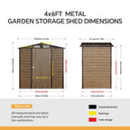 6 x 4 ft Metal Garden Storage Shed with Apex Roof & Lockable Door