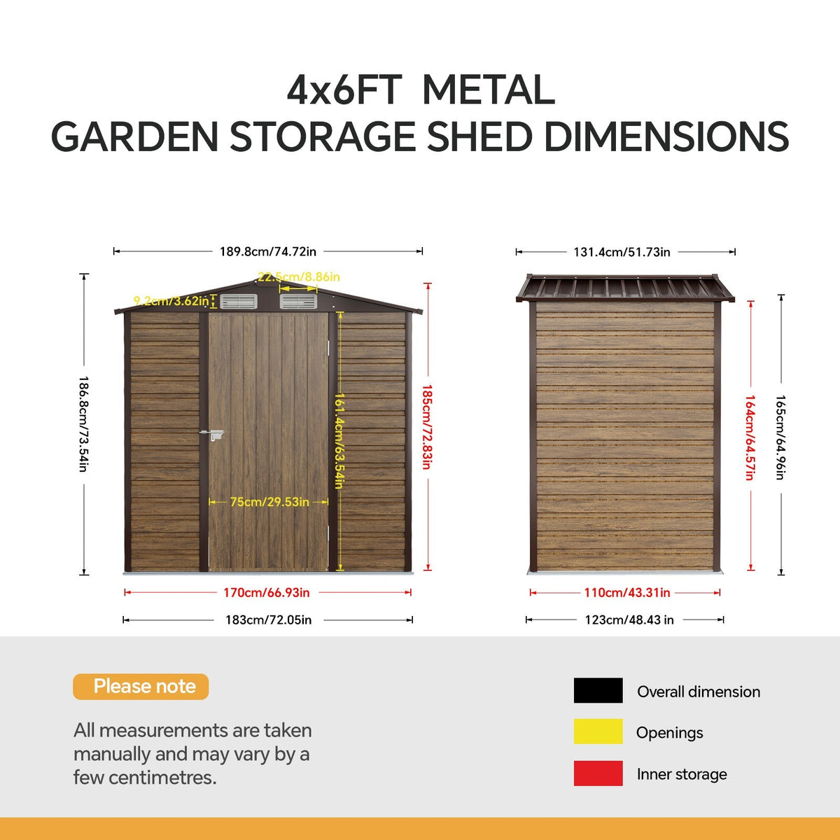 6 x 4 ft Metal Garden Storage Shed with Apex Roof & Lockable Door