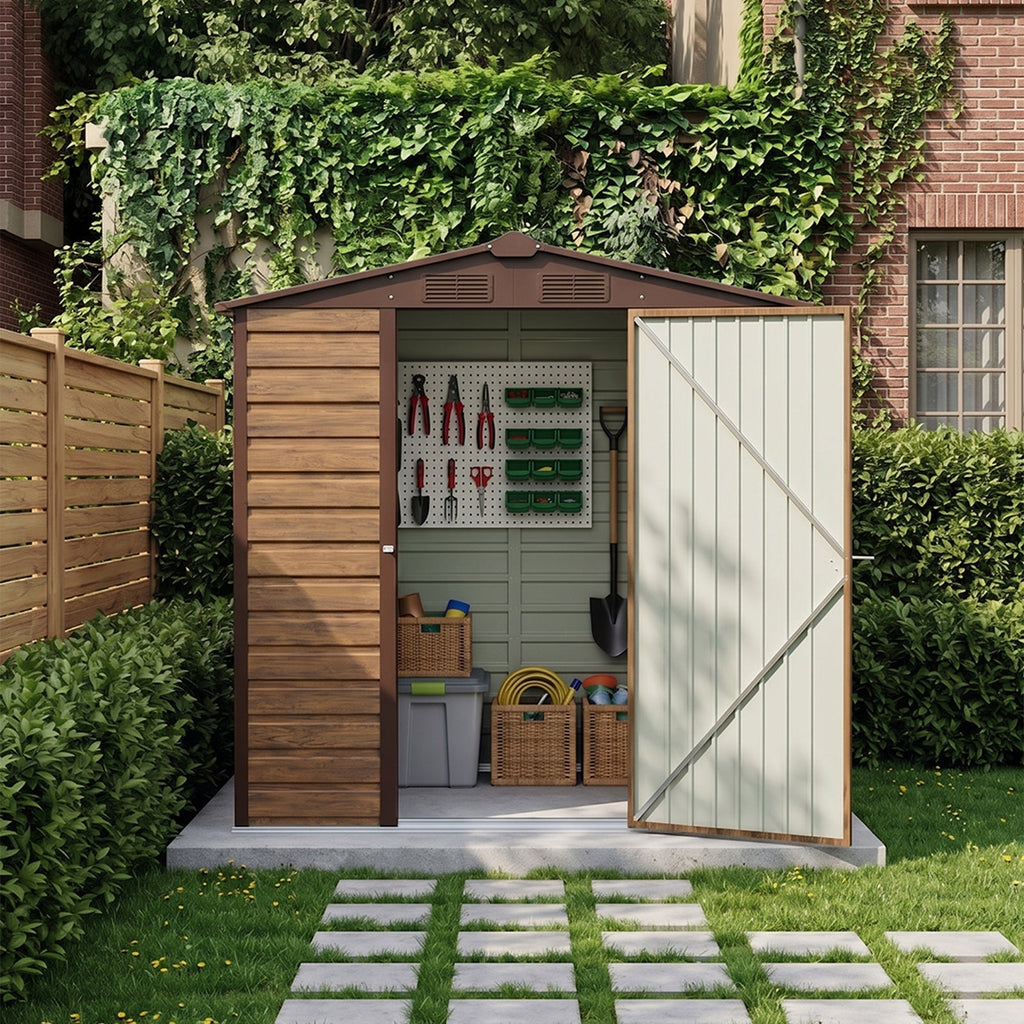 6 x 4 ft Metal Garden Storage Shed with Apex Roof & Lockable Door