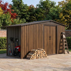 8 x 4 ft Metal Garden Storage Shed with Integrated Log Store & Apex Roof