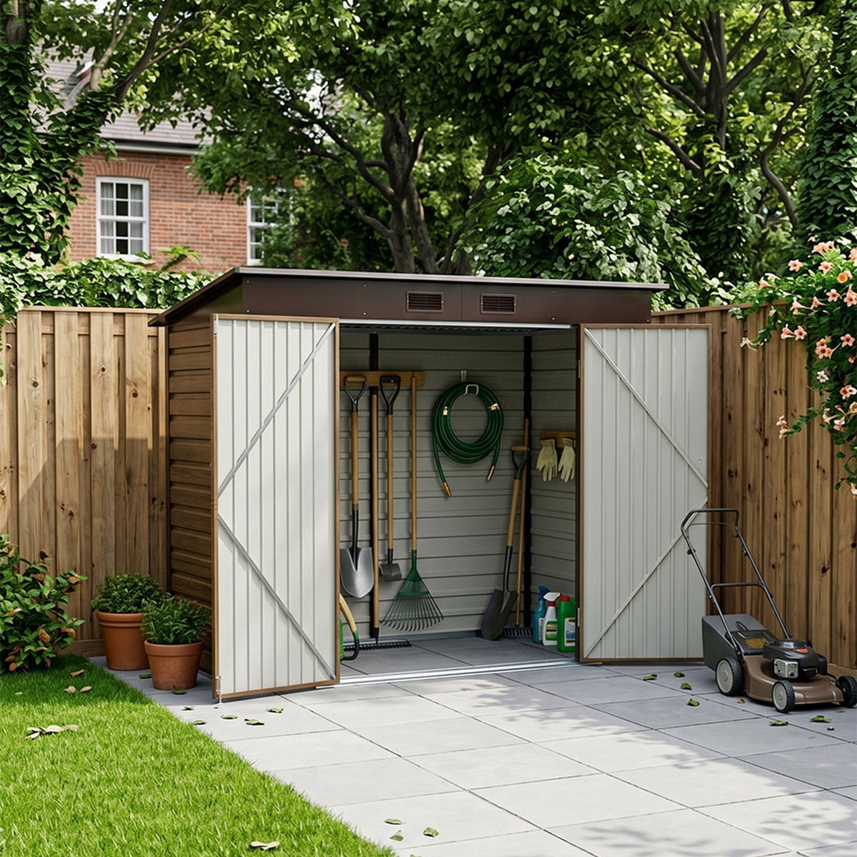8 x 4 ft Metal Garden Storage Shed with Pent Roof & Padlockable Double Doors