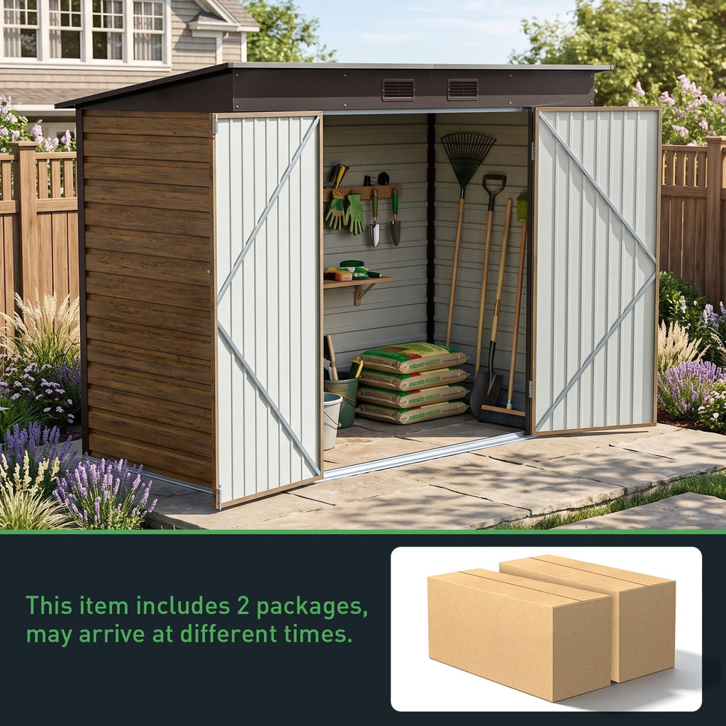 8 x 4 ft Metal Garden Storage Shed with Pent Roof & Padlockable Double Doors