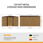 10 x 12 ft Metal Garden Storage Shed with Apex Roof & Sliding Door