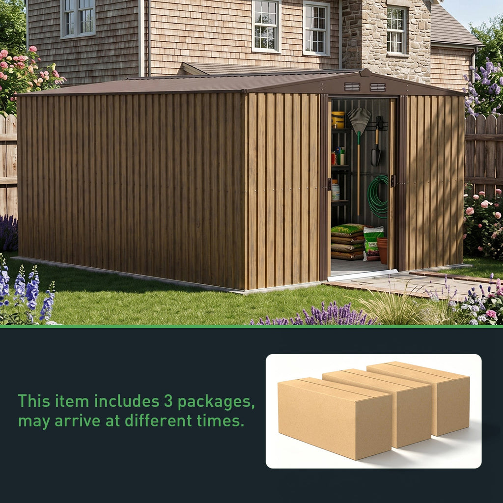 10 x 12 ft Metal Garden Storage Shed with Apex Roof & Sliding Door