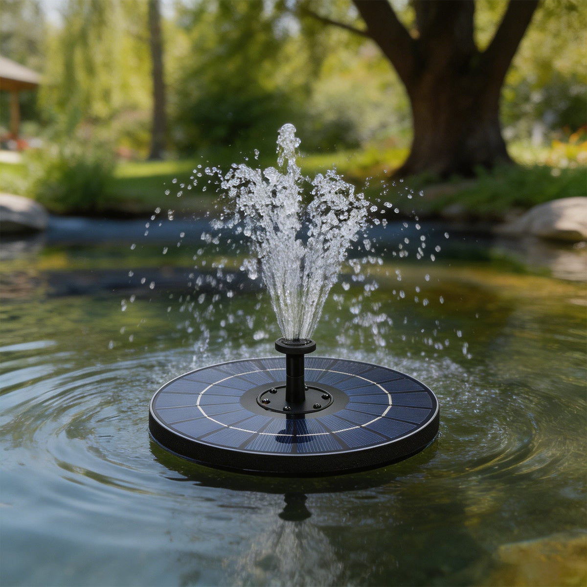 Floating Solar Fountain with Interchangeable Spray Heads
